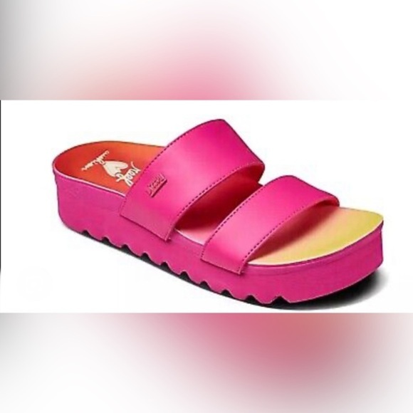 REEF pink ombre Banded Horizon Platform‎ Slip On Cushion Comfort Slides size 9 - Picture 4 of 5